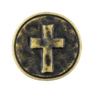 Metal Buttons - Cross Heraldry Antique Brass Metal Shank Buttons - 0.79 inch - 6 pcs