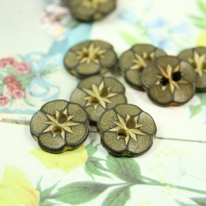 Metal Buttons Flower Metal Buttons , Gunmetal Yellow Color , 2 Holes , 0.51 inch , 10 pcs image 2