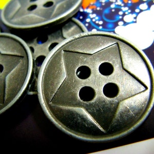 Star Metal Buttons - Gunmetal Coin Style Engraving Star Buttons.4 Hole ...