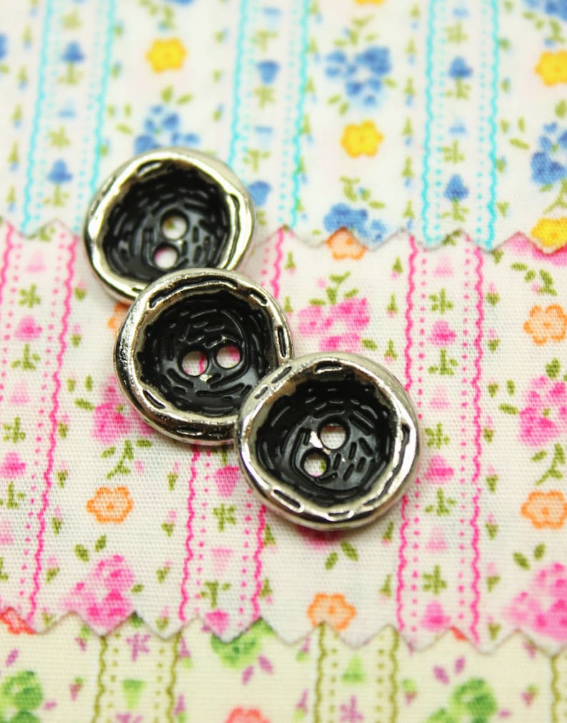 Metal Buttons Silver Disc Metal Buttons Black Painting 2 Etsy