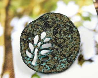 Through the Tree Metal Shank Buttons , Green Patina Color , 0.91 inch , 6 pcs