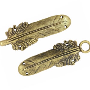 Large Feather Antique Brass Cloak Clasp Metal Fasteners. One Pair.