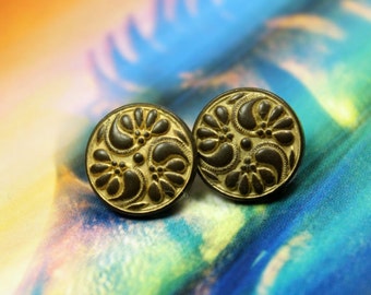 Flower Swirl Metal Shank Buttons in Gunmetal Yellow Color , 0.43 inch , 10 pcs