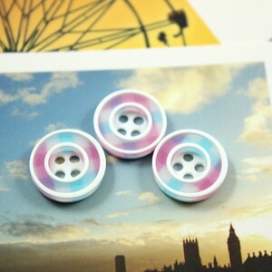 Fresh Buttons - Cyan Theme Color RIng Plastic Buttons,  0.51 inch, 10 pcs