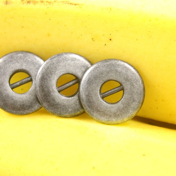 Metal Buttons - Straight Bar Broad Border Gray Silver Metal Buttons. 0.47 inch. 10 pcs