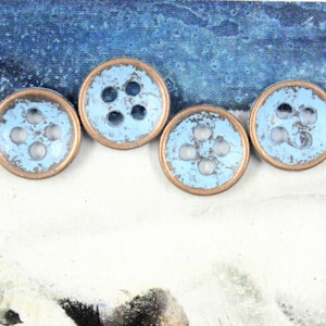 Metal Buttons - Light Blue Metal Buttons , Copper Color , 4 Holes , 0.39 inch , 10 pcs