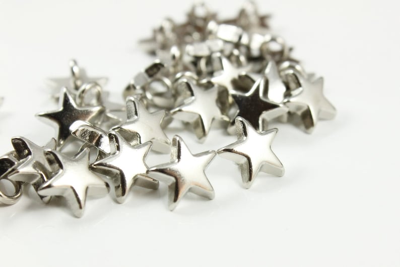 Star Metal Buttons , Shiny Silver Color , Shank , 0.51 inch , 10 pcs image 2