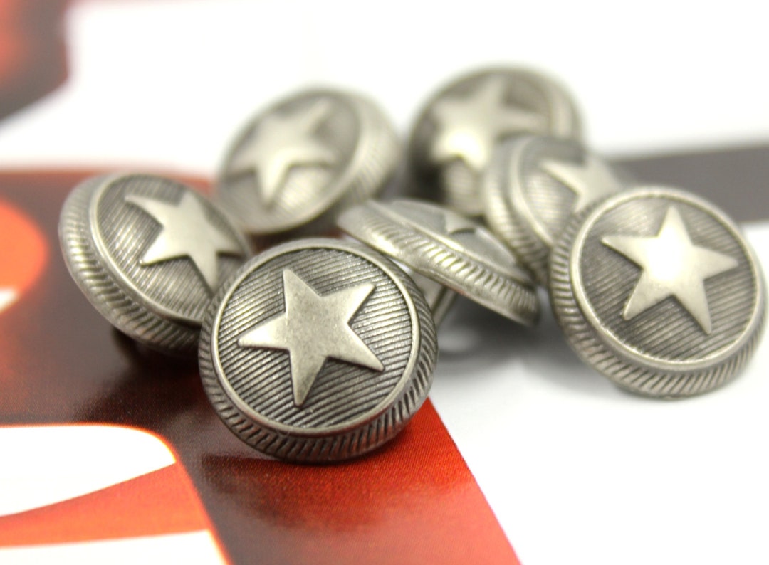 Metal Buttons - Roped Star Metal Buttons , Gray Silver Color , Shank ...