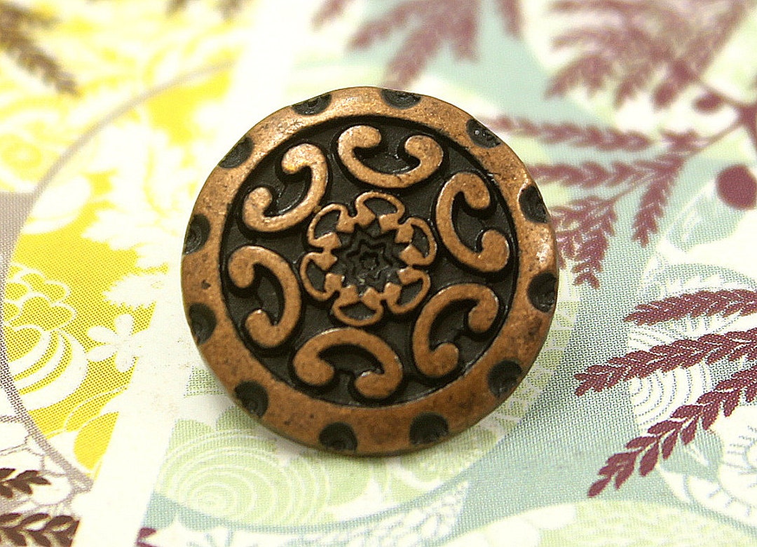 10 Bottoni Da Cucito Cavi Con Intaglio Floreale – Metallo Lega Zinco, 18 Mm, Bronzo - 6