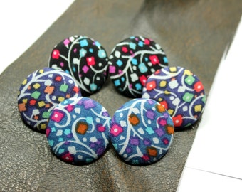 Interesting Vine and Confetti Mix and Match Colorful Fabric Buttons,1 inch.  (6 in a set)