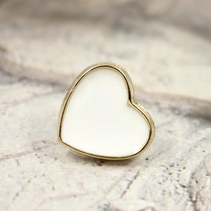 Metal Buttons - Gold Heart with Cream White Enamel Metal Shank Buttons , 0.55 inch , 10 pcs