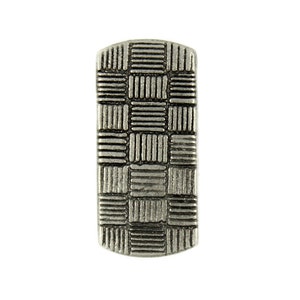 May include: A silver metal rectangular decorative piece with a woven pattern.