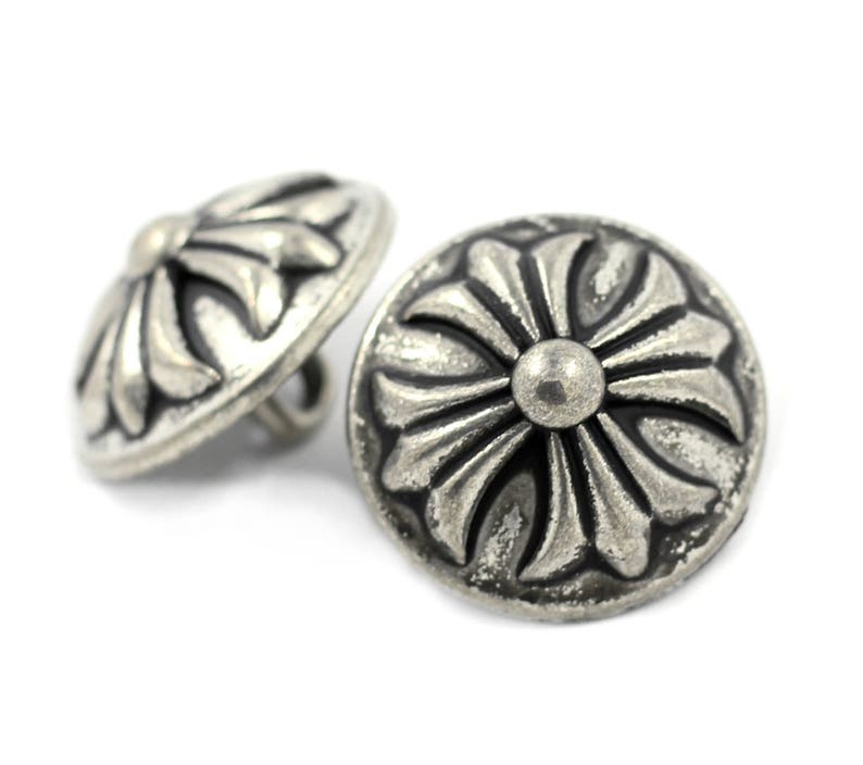 10 pcs Fleur Cross Metal Shank Buttons 0.79 inch Metal Buttons Retro Silver Color