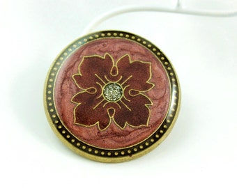 Metal Buttons - Cranberry red Byzantine Flower in LightCoral Luster Design , Shank , 1.18 inch , 2 pcs