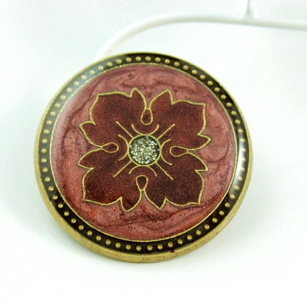 Metal Buttons - Cranberry red Byzantine Flower in LightCoral Luster Design , Shank , 1.18 inch , 2 pcs