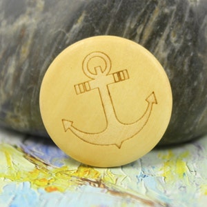 Wooden Buttons Natural Wood Shank buttons with Anchor Pattern Carving. 1 inch. 10 pcs image 1