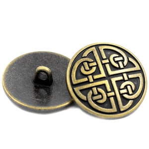 Celtic Shield Knot Antique Brass Metal Shank Buttons. 25mm 1 inch 3 pcs image 2