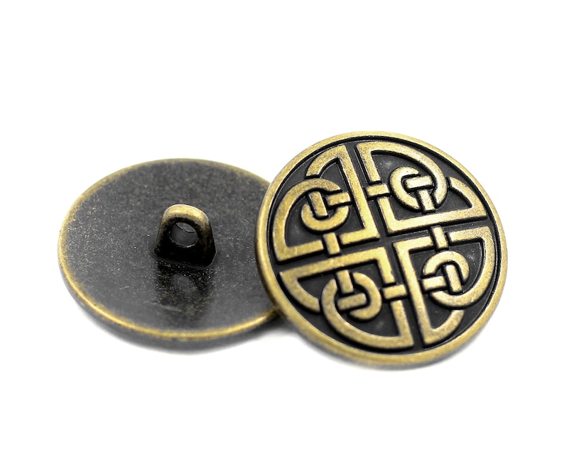 Celtic Shield Knot Antique Brass Metal Shank Buttons. 25mm 1 inch 3 pcs image 2