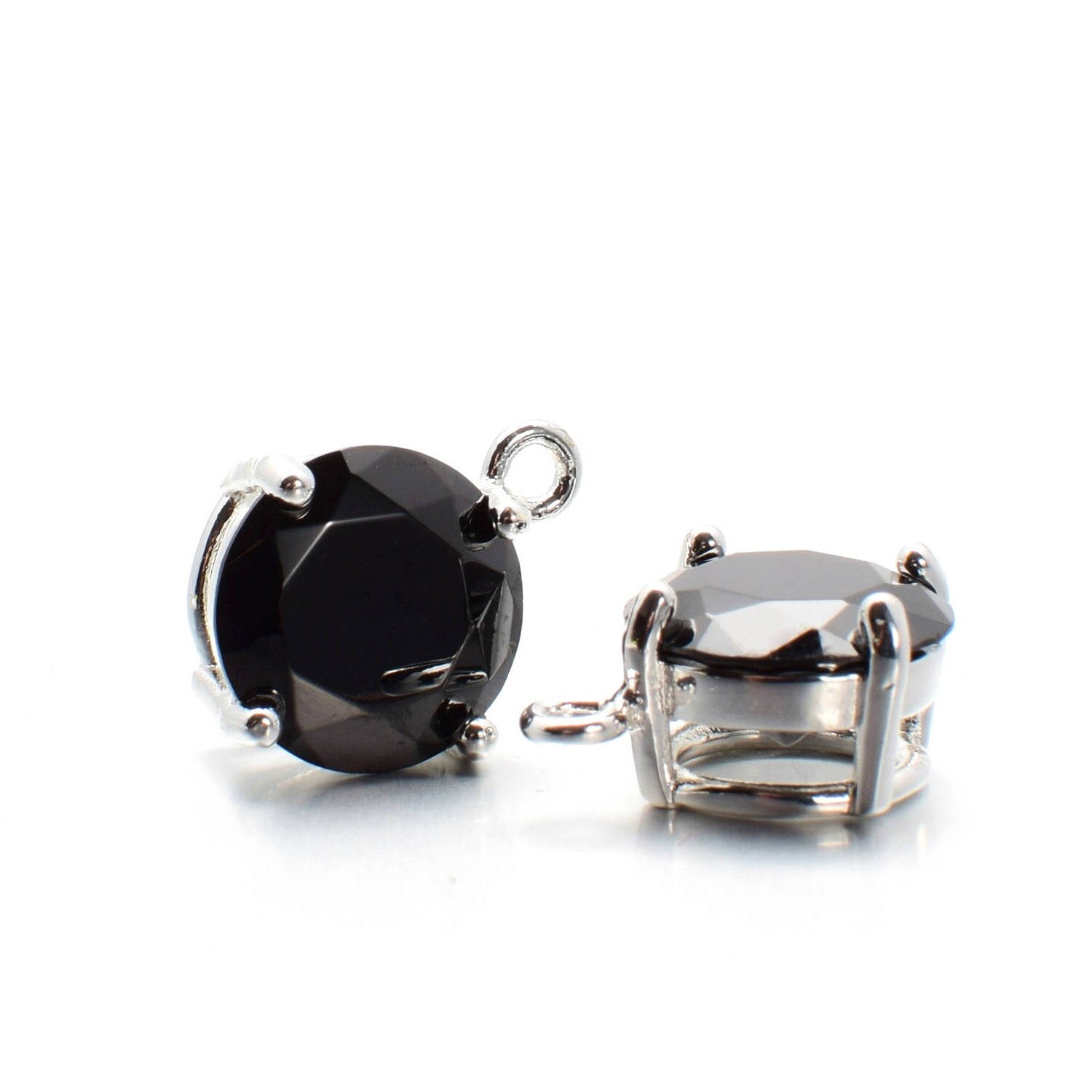 アクセサリー masa _ruth1012 2 Round Black Zircon Pendant, 12mm, Silver Plated Over Brass