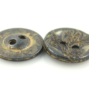 Metal Buttons Vine Flower Metal Buttons , Khaki Gunmetal Color , Concave , 2 Holes , 0.71 inch , 10 pcs image 3