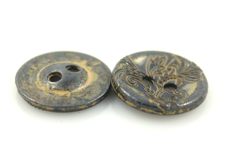 Metal Buttons Vine Flower Metal Buttons , Khaki Gunmetal Color , Concave , 2 Holes , 0.71 inch , 10 pcs image 3