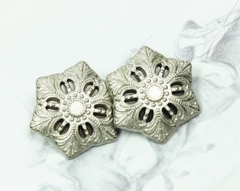 Metal Buttons - Snowflake Metal Buttons , Shiny Silver Color , Shank , 0.79 inch , 10 pcs