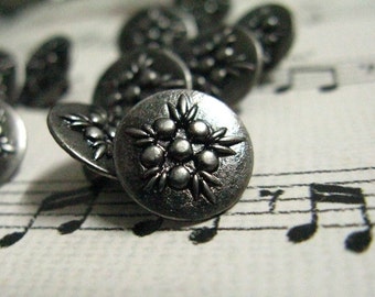 Metal Buttons - Flower Bouquet Metal Buttons , Gray Silver Color , Shank , 0.47 inch , 10 pcs