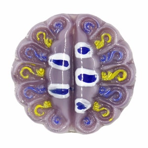 Czech Glass Button - Pale Purple Hand Painted Chomper Czech Glass Button, 1.06 inch , Shank Button