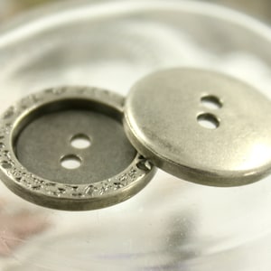 Metal Buttons - Stone Texture Border Metal Buttons , Gray Silver Color , 2 Holes , 0.87 inch , 10 pcs