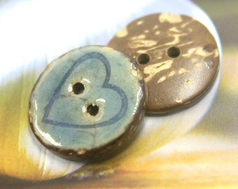 10 pieces of Vintage Heart Carving Translucent DarkCyan Enamel Coconut Buttons, 0.75 inch