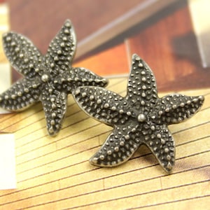 6 Seastar Antique Silver Shank Metal Buttons. 0.75 inch