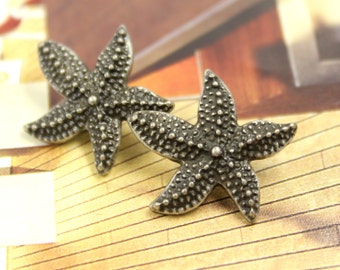 6 Seastar Antique Silver Shank Metal Buttons. 0.75 inch