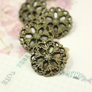 Metal Buttons - Medieval Filigree Metal Buttons , Antique Brass Color , Openwork , Shank , 0.79 inch , 10 pcs