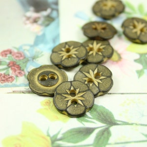Metal Buttons Flower Metal Buttons , Gunmetal Yellow Color , 2 Holes , 0.51 inch , 10 pcs image 4