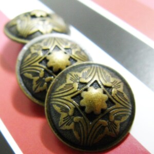 Metal Buttons Damascus Flower Metal Buttons , Antique Brass Color , Shank , 0.83 inch , 10 pcs image 2