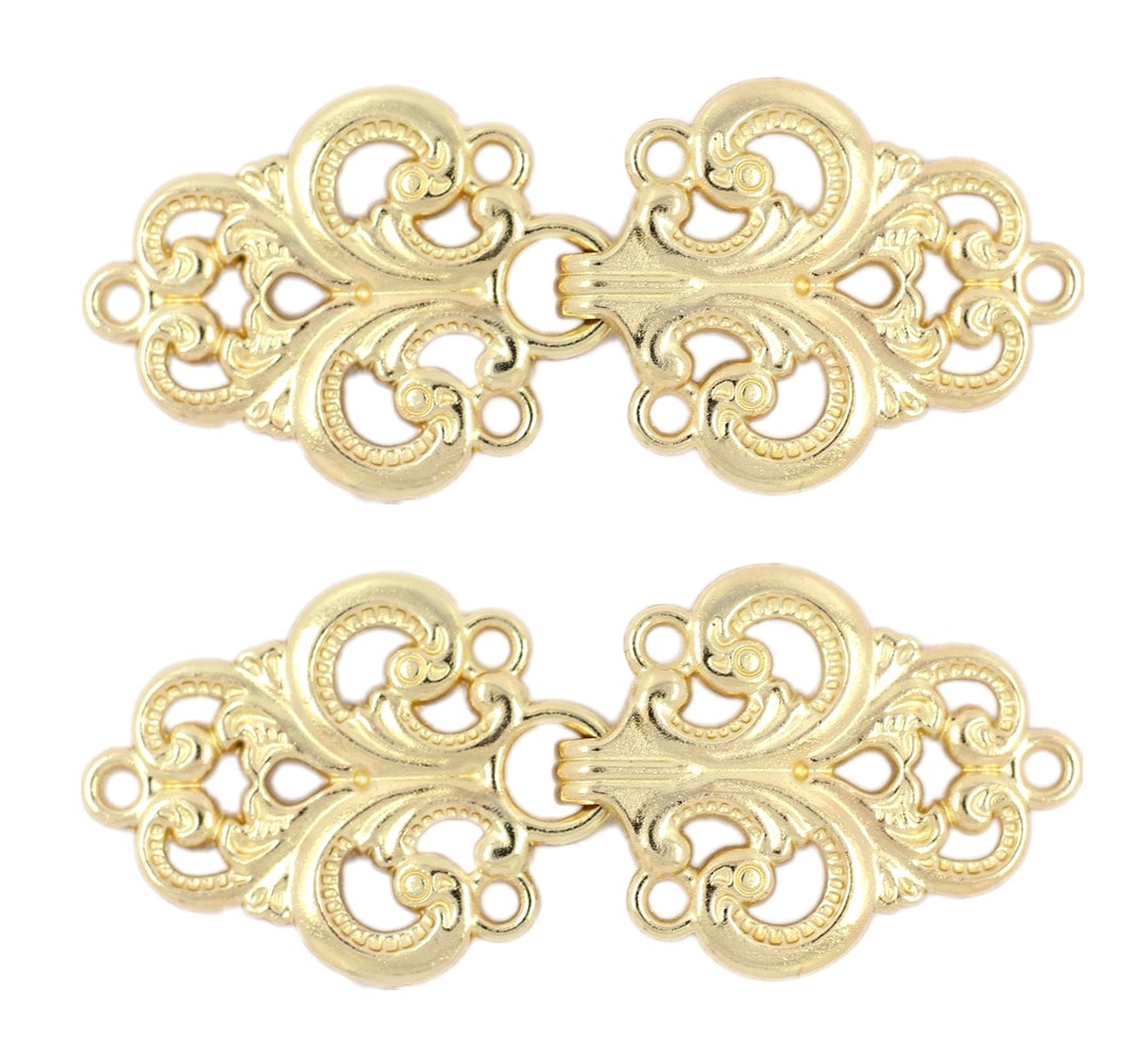 HOOK and EYE Fasteners Stunning Gold Openwork Baroque Swirl Cloak Clasp