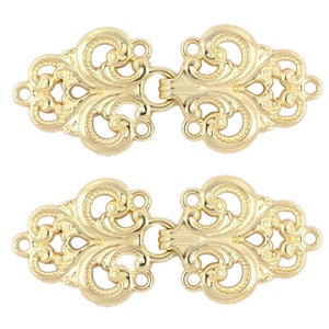 HOOK And EYE Fasteners - Stunning Gold Openwork Baroque Swirl Cloak Clasp Fasteners. 2 Pairs. RARE