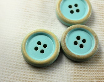 Wooden Buttons - 10 pieces of Retro Brushed Effect Baby Blue Wood Buttons. 0.83 inch