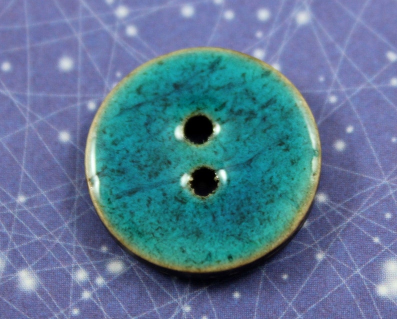 10 Pieces Of Translucent DarkCyan Enamel Buttons With Coconut Base. 0.71 inch image 2