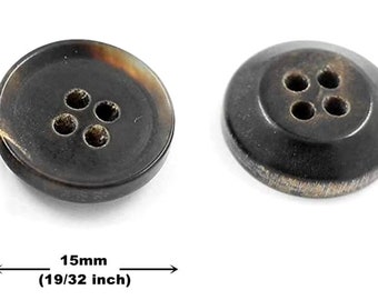 Horn Buttons - Raised Edge Brown Horn Buttons, Beautiful Texture , 0.59 inch , 10 pcs