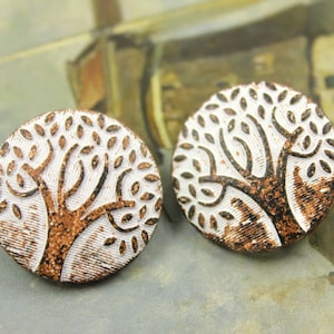 Metal Buttons White Rust Carving Big Tree Pattern Shank Buttons. 1 inch. 6 pcs image 2