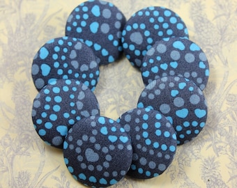 Flowery Blue Polka Dots Fabric Buttons, 1.18 inch   (8 in a set)