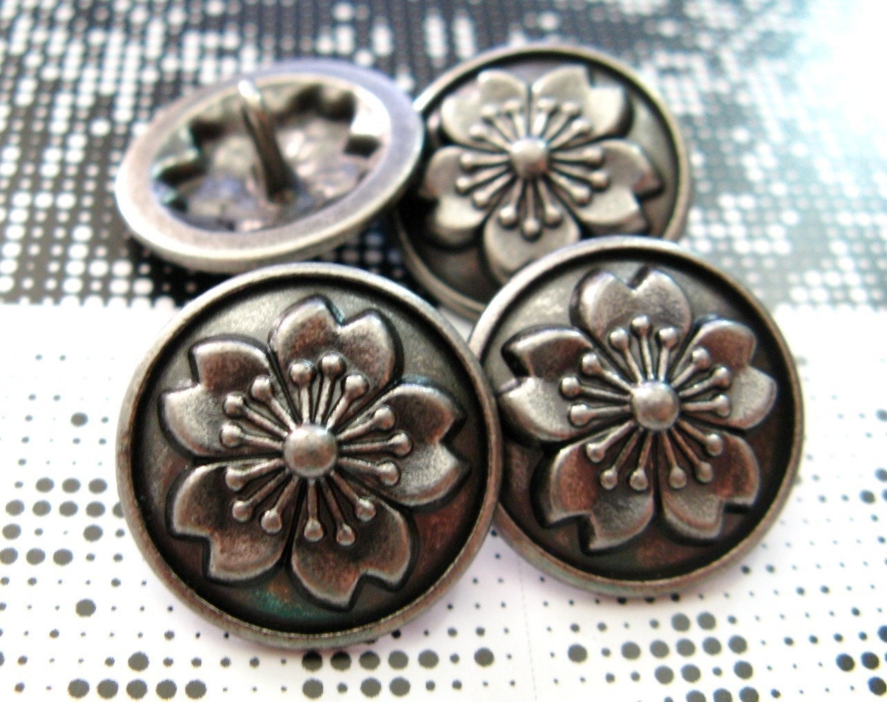 Ｆ 桜柄オーダー品♯訳あり商品 Set 10 Pieces 18mm (0.71 Inch) Sakura Pattern Gray Silver