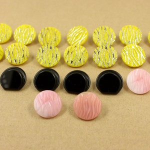 23 Pcs Mixed Yellow Black and Pink Vintage Czech Glass Buttons.