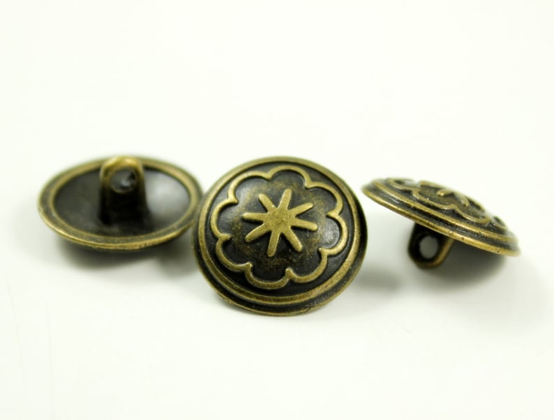Metal Buttons Flower Bloom Metal Buttons Antique Brass Etsy