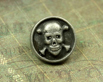 Metal Buttons - Cross Bone Skull Metal Buttons , Retro Silver Color , Shank , 0.59 inch , 6 pcs