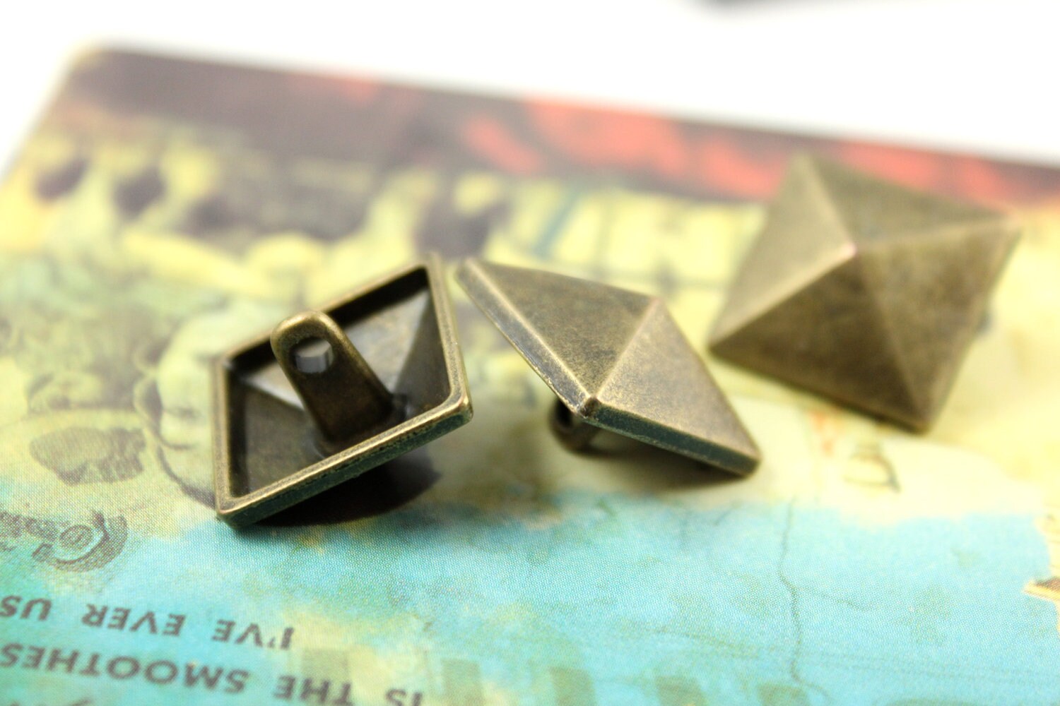 Metal Buttons - Square Flat Cone Metal Buttons , Antique Brass Color ...