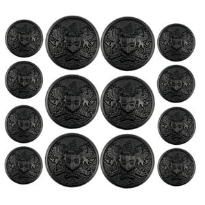 Double Blazer Button Set - Medallion Matte Black Metal Shank Buttons Set. 6 pcs of 25mm, 8 pcs of 18mm