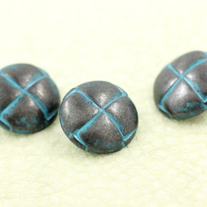 Leather Lattice Pattern Metal Shank Buttons , Cyan Gunmetal Color , 0.79 inch , 10 pcs