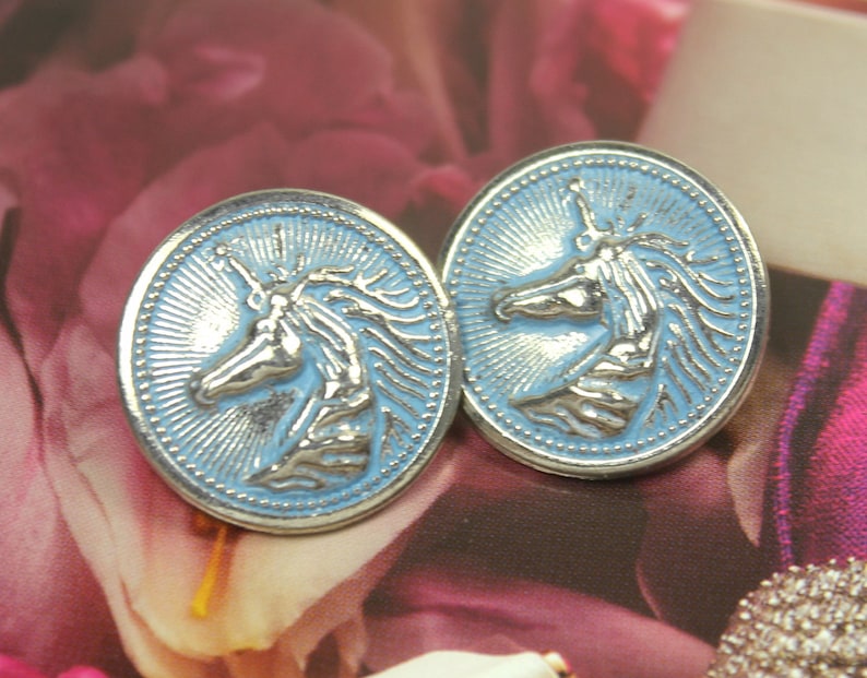 Metal Buttons Silver Unicorn Metal Buttons Blue Aura Color Etsy